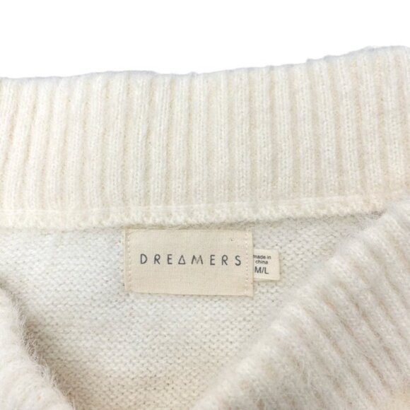 DREAMERS Fuzzy Off The Shoulder Sweater Sz Medium / Large Cream - Picture 3 of 4